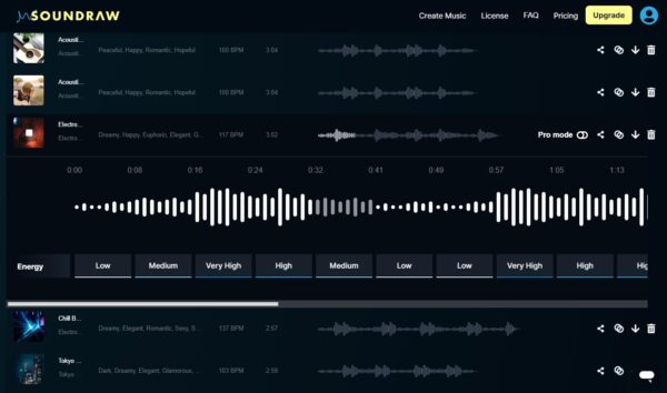 Soundraw ai generated music. Standard interface